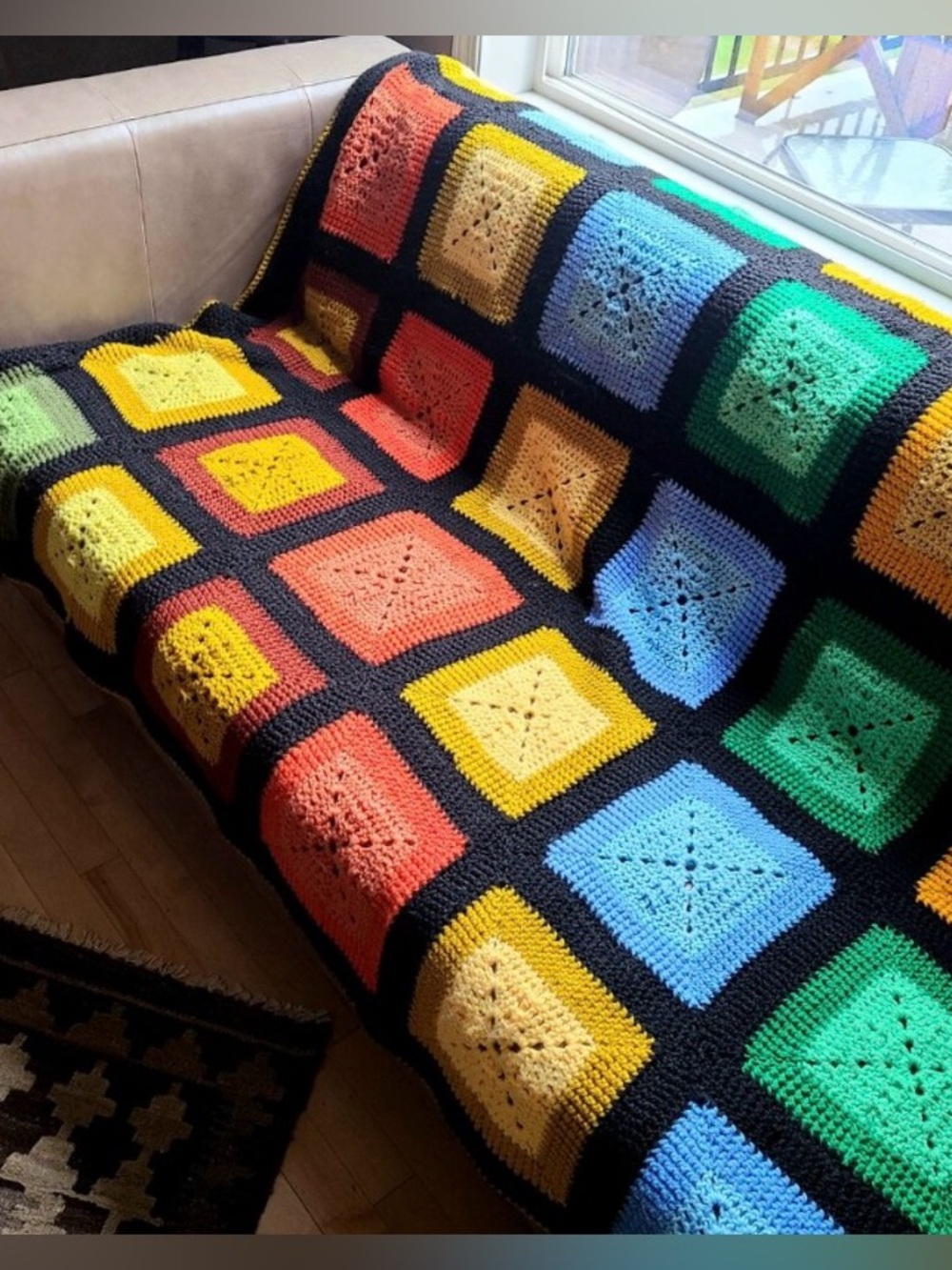 Large Colourful Handmade Crocheted Afghan